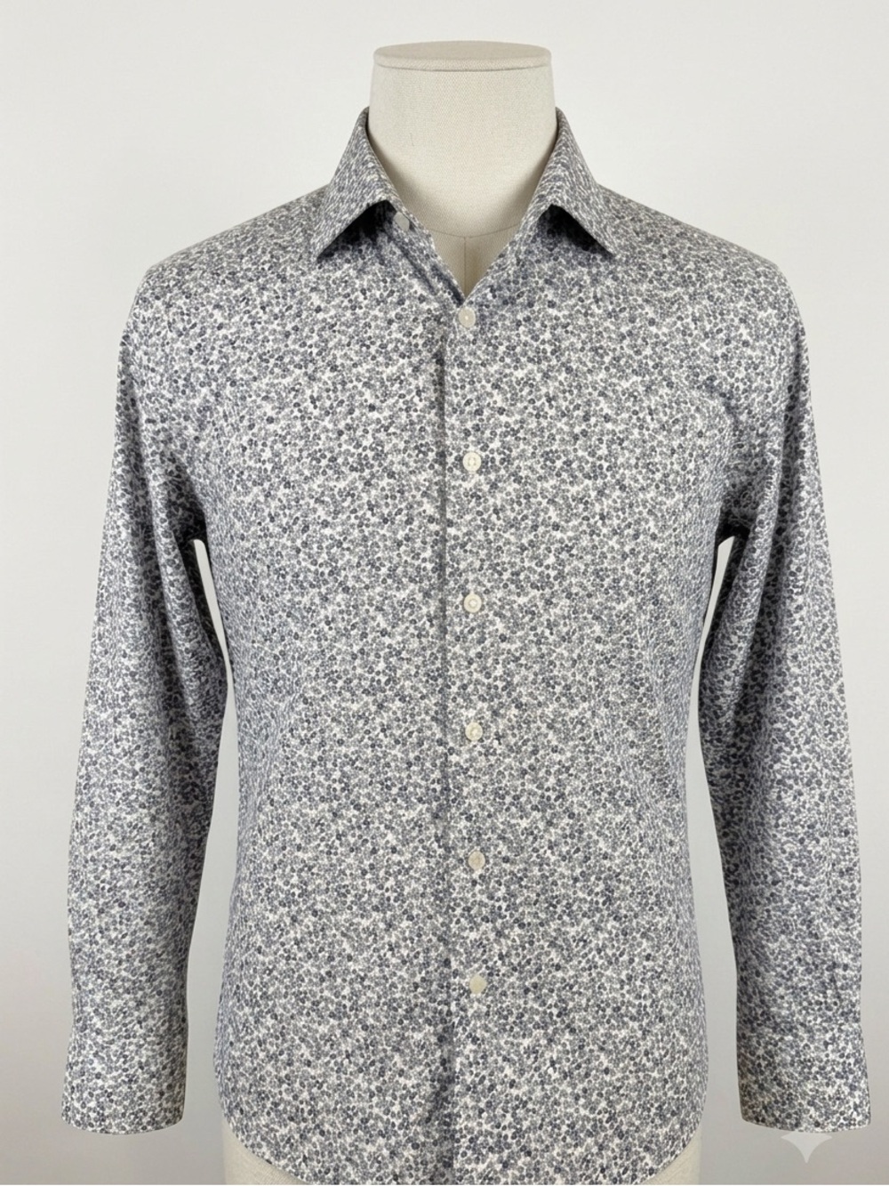ETON Mens 46 18 Contemporary Fit Floral Button Front Shirt Grey White 100 Cotton